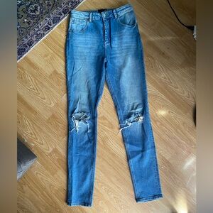 ASOS DESIGN slim distressed jeans in light blue